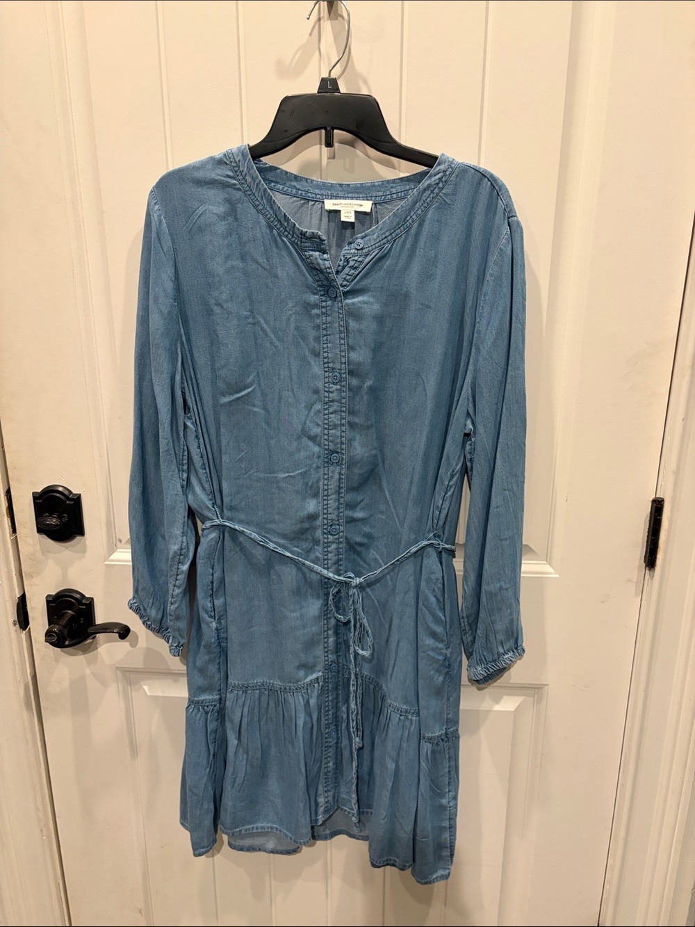 beachlunchlounge Light Blue Button-Front Tie-Waist Long Sleeve Dress - Picture 1 of 1